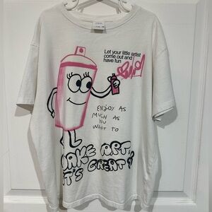 Zara White Tee with Pink and Black Graphic